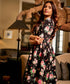 Round Neck Gathered Skirt Printed Dress